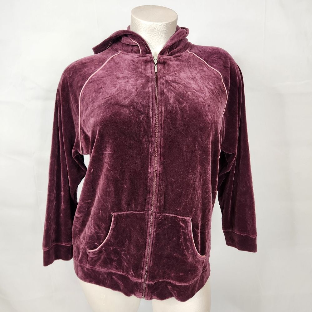 3/$25 SB Active Burgundy Maroon Crushed Velvet Zip Up Tracksuit Jacket Sz 2X
